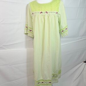 Quacker Factory Cotton House Dress Large Embroidered Ladybug Vtg 80s Cottagecore